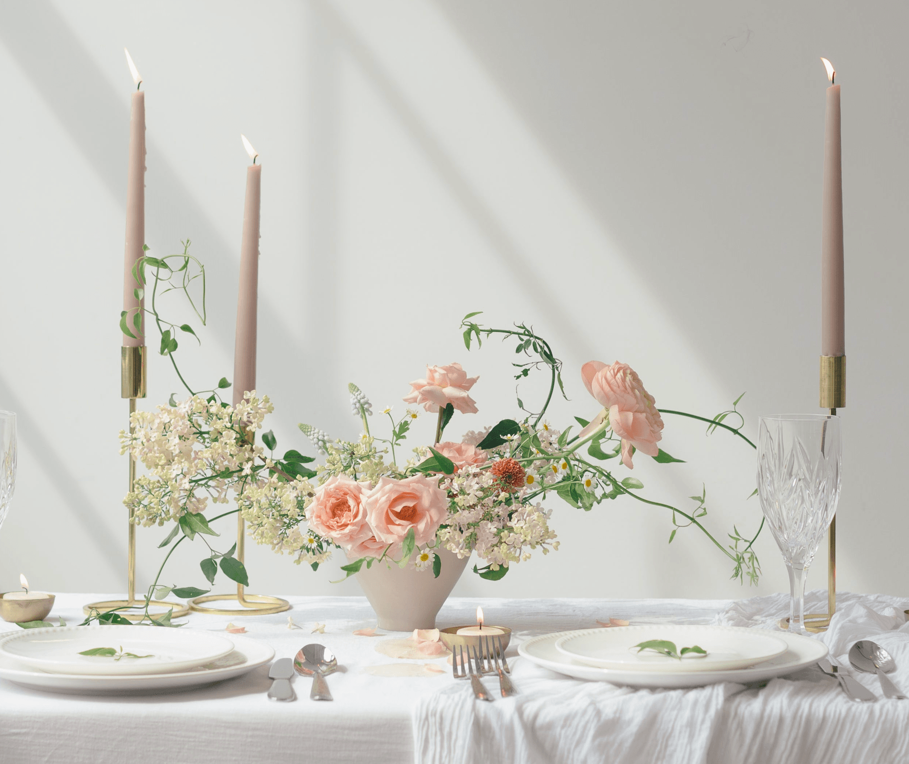 Modern silk flower centerpiece in ceramic vase